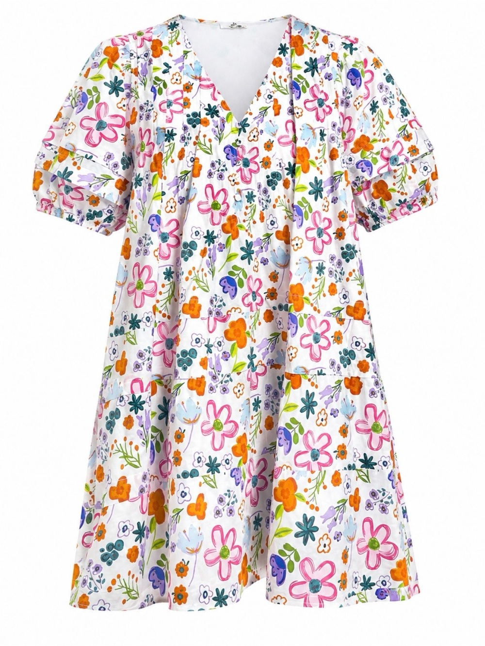 NWOT Entro Floral Babydoll Dress M 100% Cotton Puff Sleeve Cottagecore Lined
